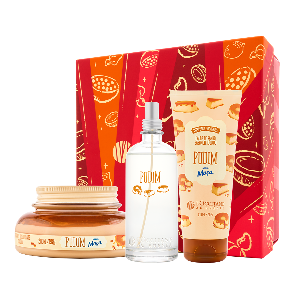 Presente Pudim: Calda de Banho, Hidratante Corporal e Spray Perfumado